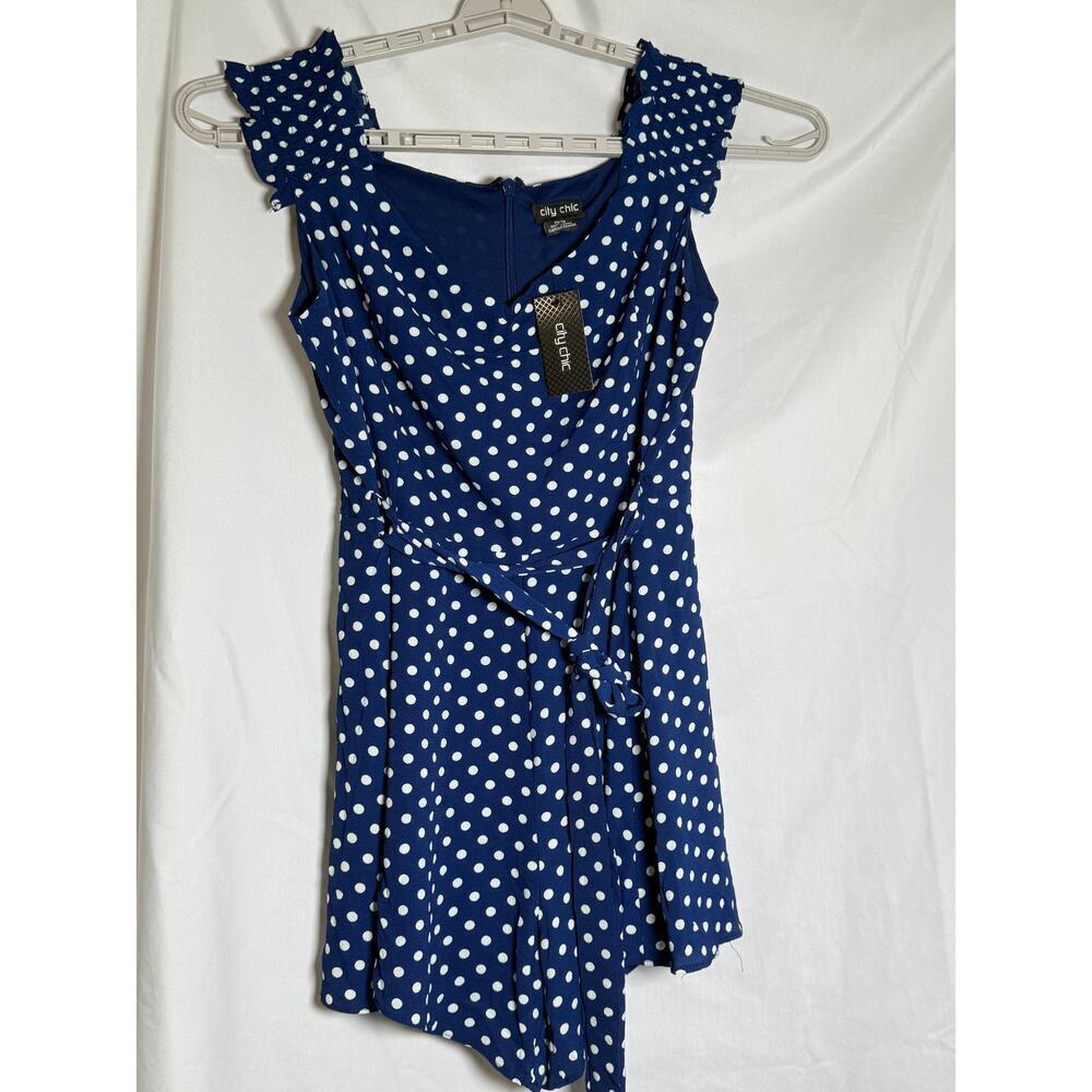 City Chic Navy Polka Dot Playsuit XS Love Spot Romper NWT - Picture 4 of 6